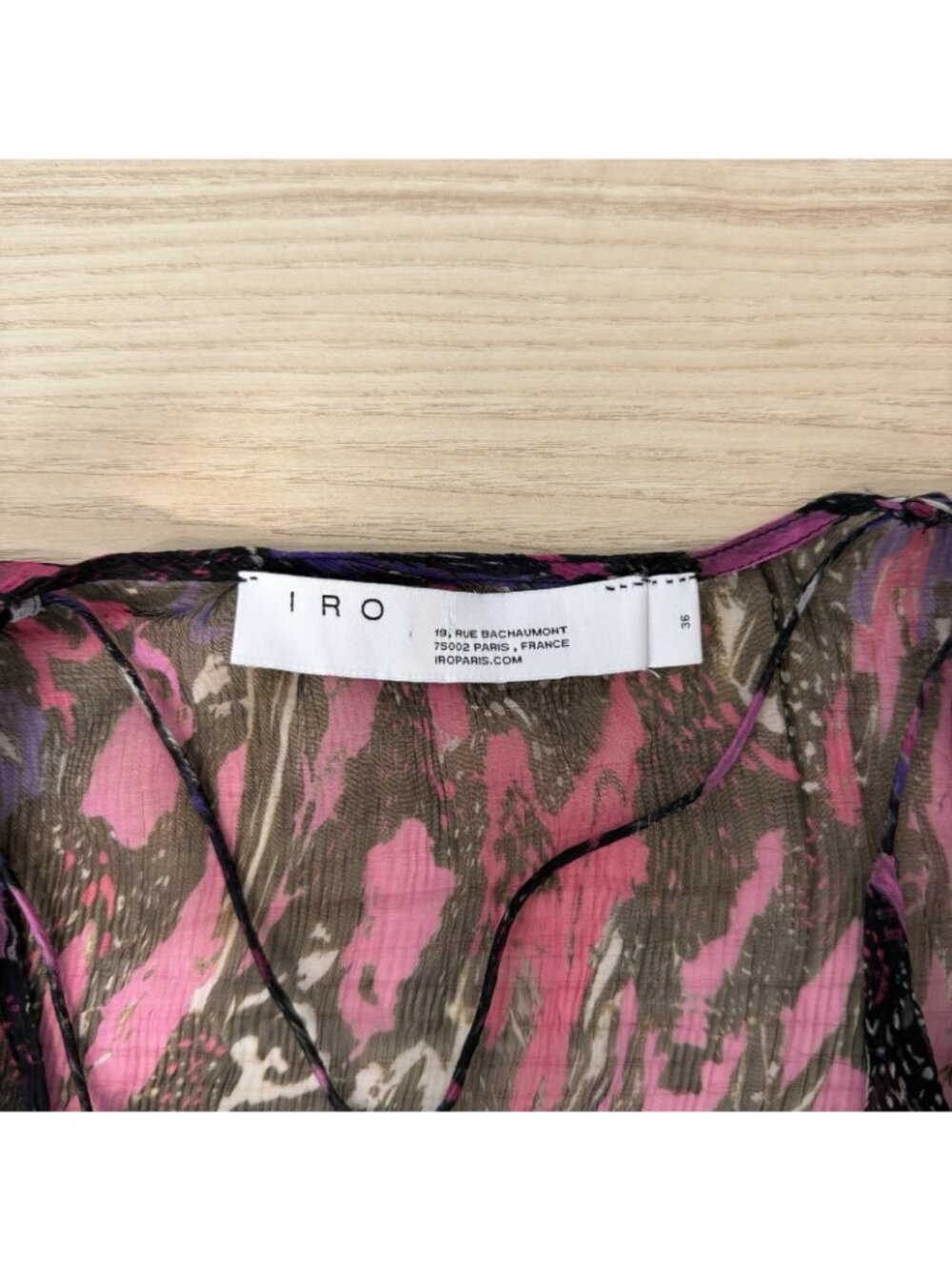 IRO Street Marble Blouse Size 36 US Small 4 Sheer Chiffon Multi Twist Knot Front - Picture 7 of 14
